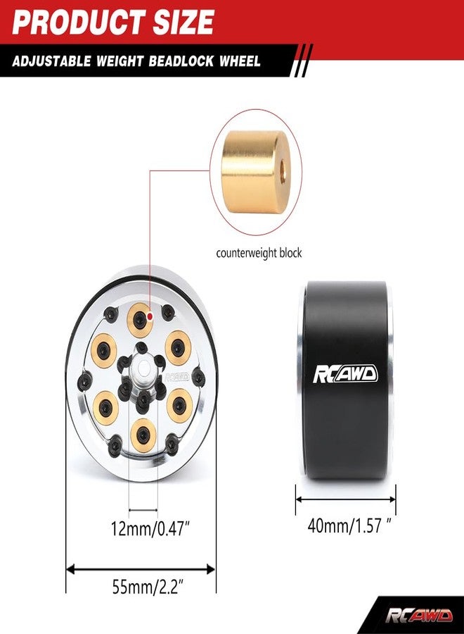 RCAWD طقم عجلات RCAWD Cyberwheelz 2.2 Beadlock مكون من قطعتين، مزود بأثقال موازنة قابلة للفصل، مناسب لسيارات الزحف التي تعمل بالتحكم عن بعد بمقياس 1/10، لون فضي - Image 4